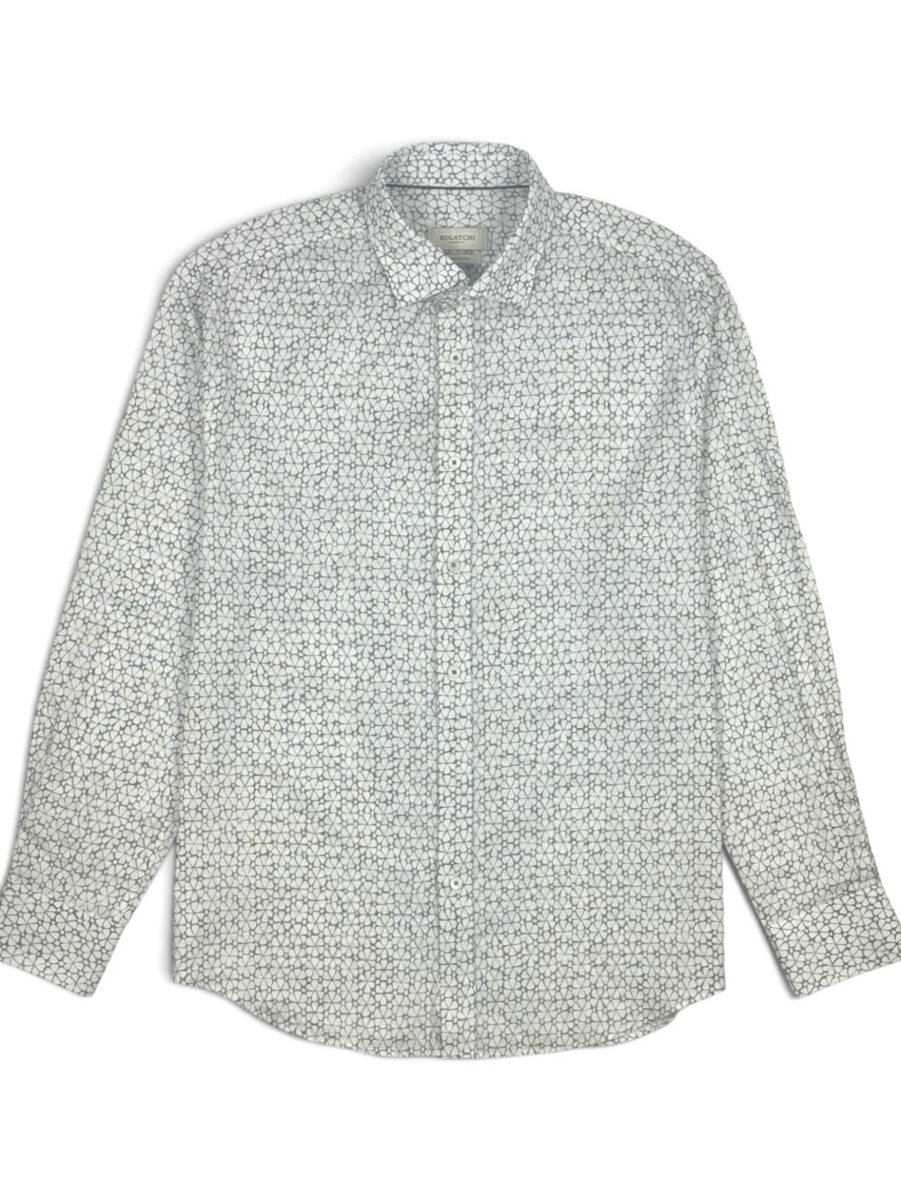 Bugatchi Linen Cotton Geometric Floral Print Long Sleeve Button Down Shirt L